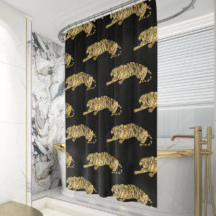 Elegant Black Gold Tiger Pattern Shower Curtain