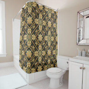 Elegant black gold tiled pattern shower curtain