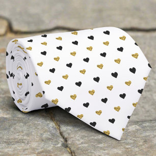 Elegant Black Gold Tiny Heart Valentine Pattern Tie