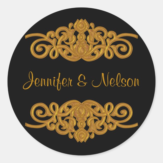 Elegant Black & Gold Tone Wedding Envelope Seal (Front)