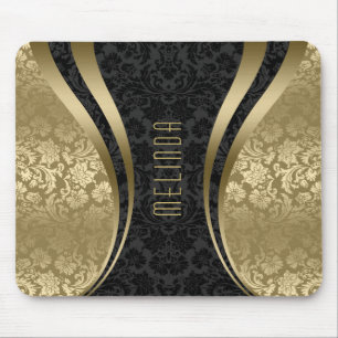 Elegant Black & Gold Tones Floral Damasks Mouse Pad