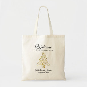 Elegant Black Gold Tree Custom Wedding Welcome Tote Bag
