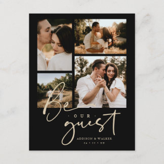 Elegant Black Gold Trendy Collage Wedding 4-Photo Enclosure Card