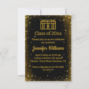 elegant black gold trunk glitters graduation invitation