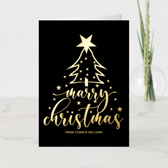 Elegant Black Gold Typography Christmas Card (Front)