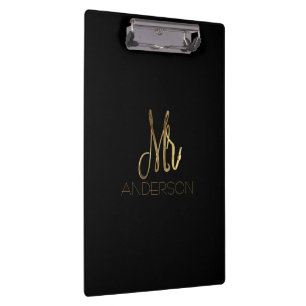 Elegant Black Gold Typography Mr. Family Name Clipboard