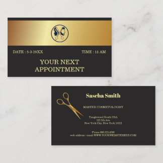 Elegant Black & Gold Unisex Hair Salon Business Appointment Card