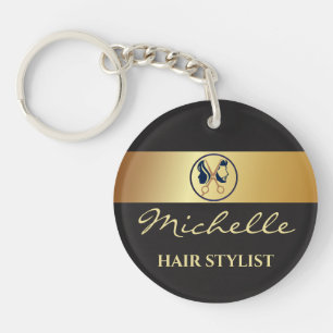 Elegant Black & Gold Unisex Hair Salon Key Ring