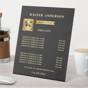 Elegant Black & Gold Unisex Hair Salon  Pedestal Sign