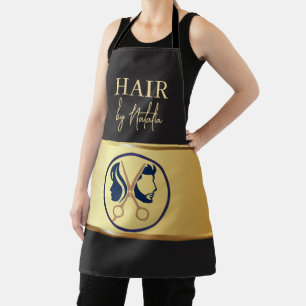 Elegant Black & Gold Unisex Hair Salon Typography Apron