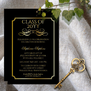 Elegant Black   Gold University Graduation Party