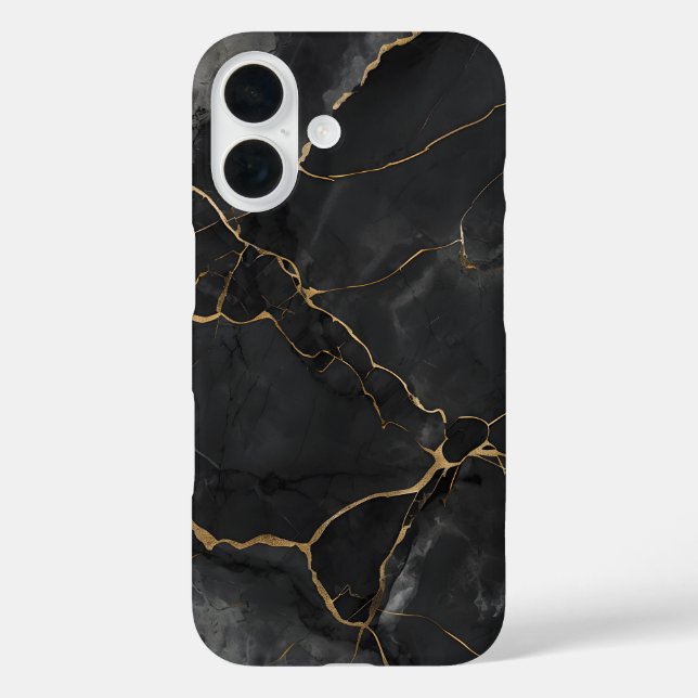 Elegant Black Gold Veins Marble Phone Case (Back)