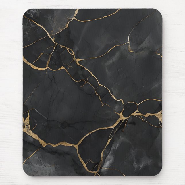 Elegant Black Gold Veins Office Mouse Pad (Front)