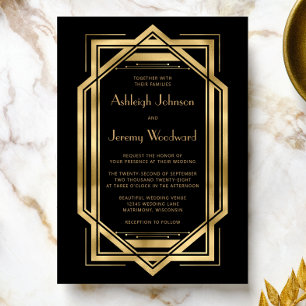 Elegant Black Gold Vintage 1920s Deco Frame Invitation