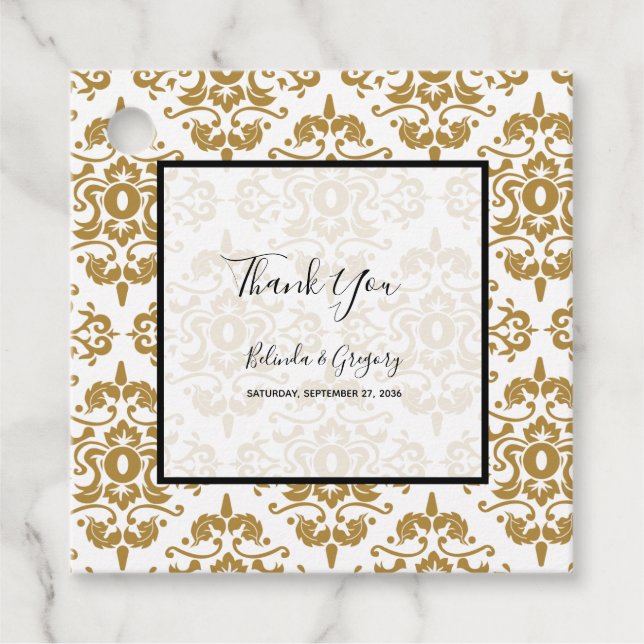 Elegant Black Gold Vintage Favour Tags (Front)