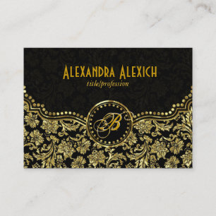 Elegant Black & Gold  Vintage Floral Damasks Business Card