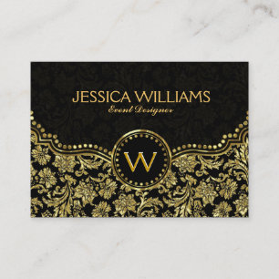 Elegant Black & Gold Vintage Floral Damasks Business Card