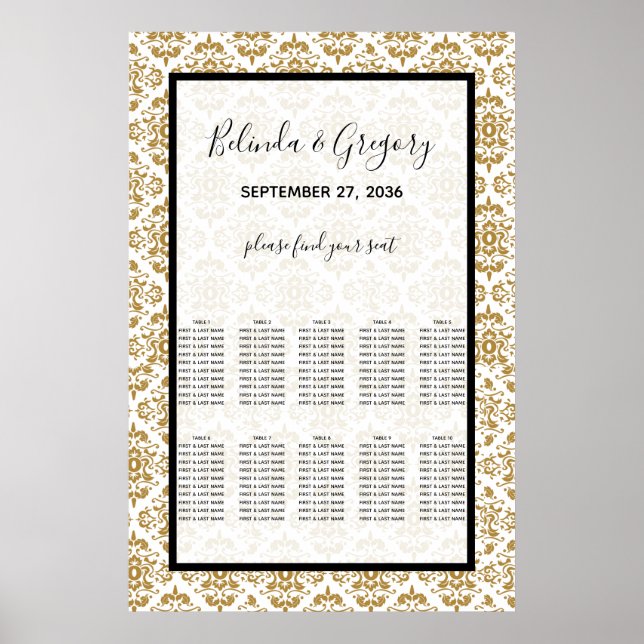 Elegant Black Gold Vintage Seating Chart (Front)
