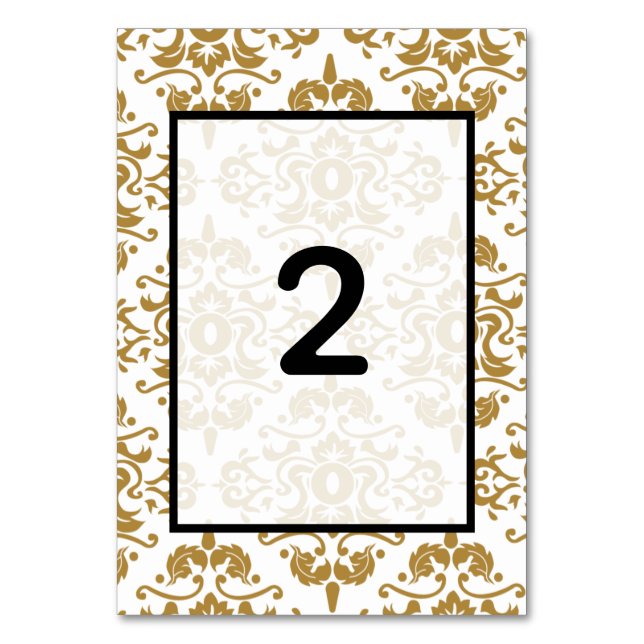 Elegant Black Gold Vintage Wedding Table Number (Front)