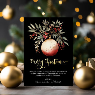 Elegant Black & Gold Watercolor Christmas Card