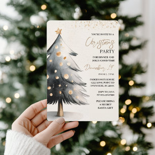 Elegant Black & Gold Watercolor Christmas Invitation