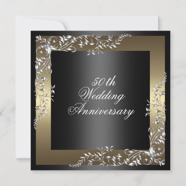 Elegant Black/Gold wedding anniversary Invitation (Front)