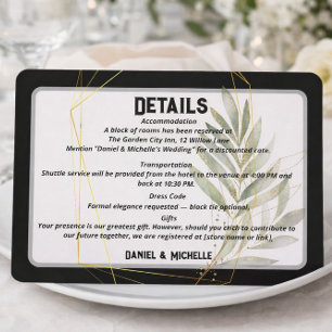 Elegant Black & Gold Wedding Details Olive Branch Enclosure Card