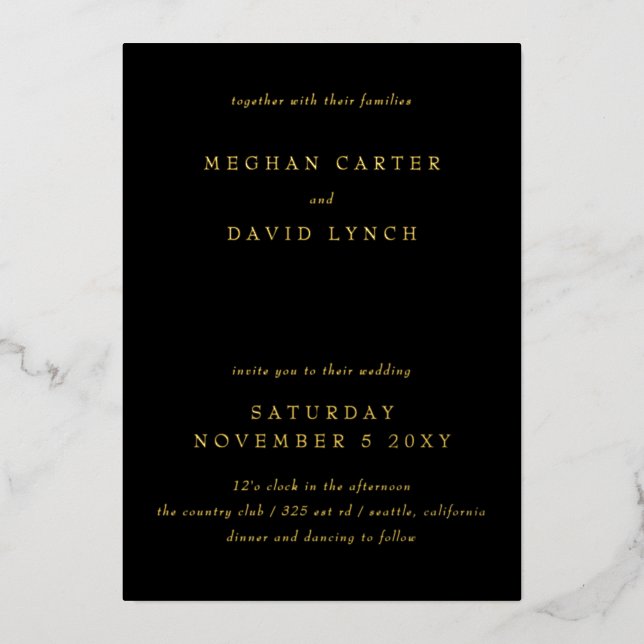 Elegant Black Gold Wedding Foil Invitation (Front)