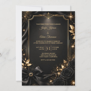 Elegant Black & Gold Wedding Invitation