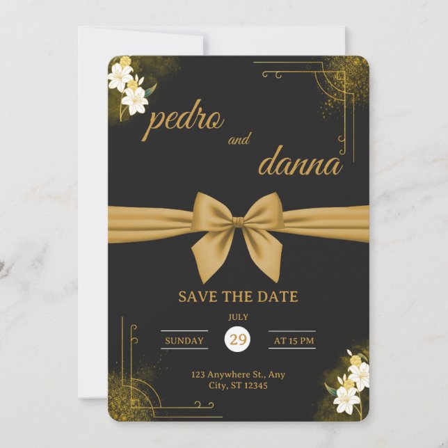 Elegant Black & Gold Wedding Invitation (Front)