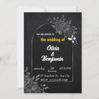 Elegant Black & Gold Wedding Invitation