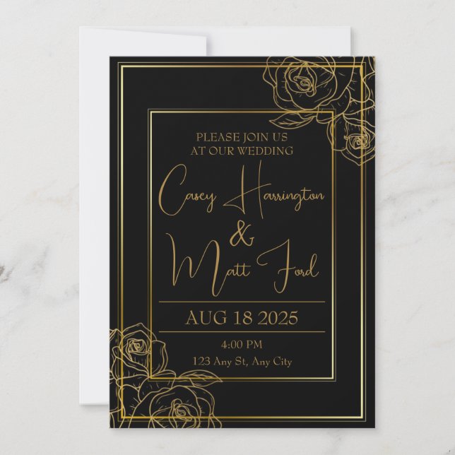 Elegant Black & Gold Wedding Invitation (Front)