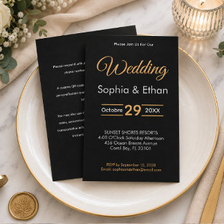 Elegant Black & Gold Wedding Invitation