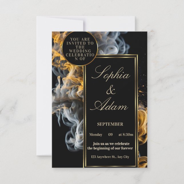 Elegant Black & Gold Wedding Invitation (Front)