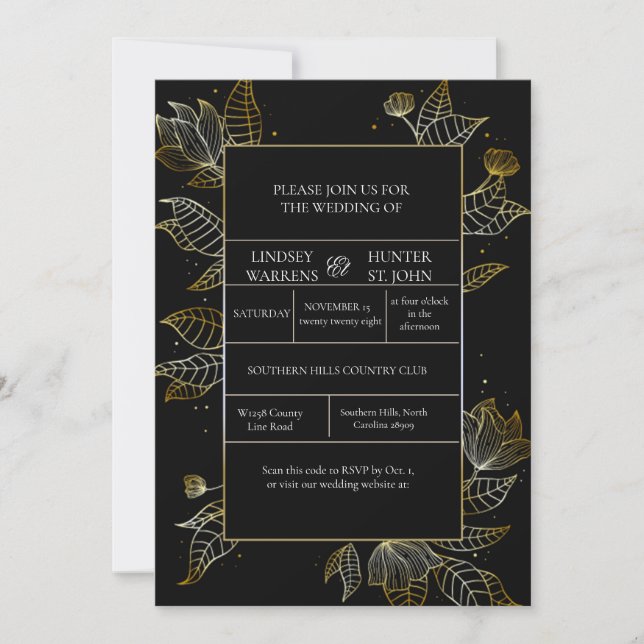 Elegant Black Gold Wedding Invitation (Front)