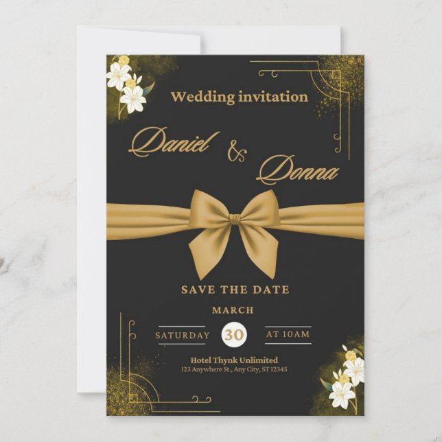 Elegant Black & gold wedding invitation Flat Card (Front)