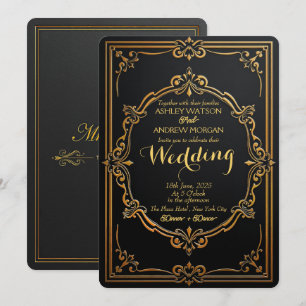 Elegant Black & Gold Wedding Invitation Template