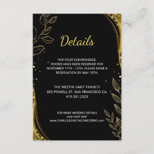 Elegant Black Gold Wedding Leaf Design Details Enclosure Card