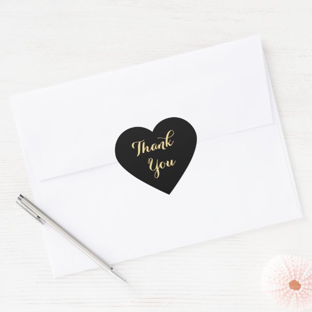 Elegant Black Gold Wedding Party Favours Thank You Heart Sticker (Envelope)