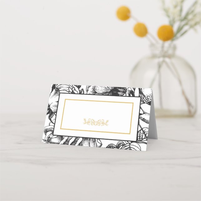 Elegant Black & Gold Wedding Party Place Cards (Front)