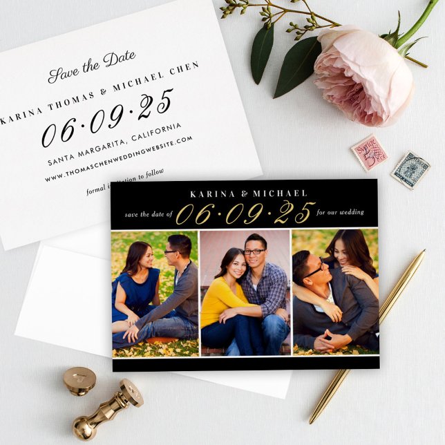 Elegant Black Gold Wedding Photo Save the Date (Creator Uploaded)