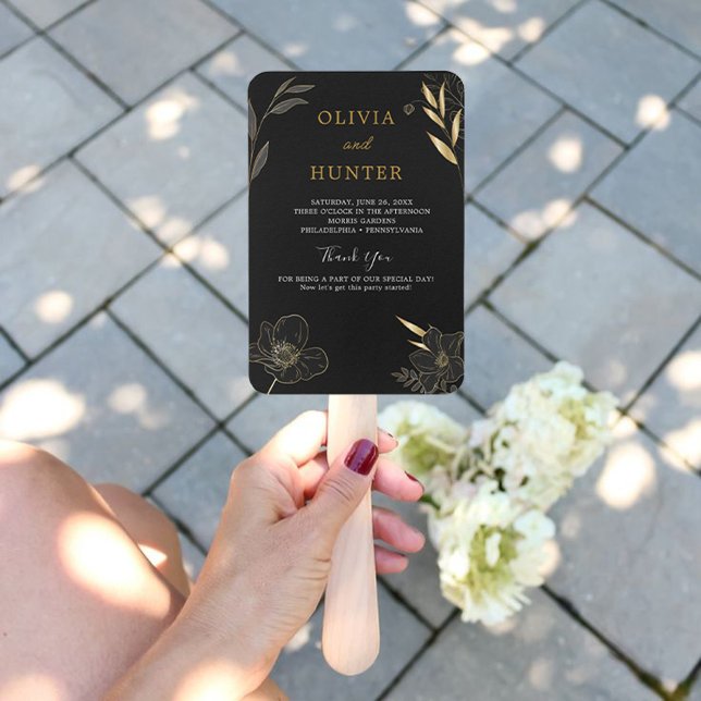 Elegant Black, Gold Wedding Program Fans Photo (Modern Black, Gold Wedding Program Fans with Photo)