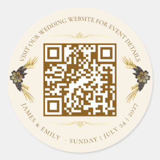Elegant Black & Gold Wedding QR code Classic Round Sticker