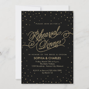 Elegant Black & Gold Wedding Rehearsal Dinner Invitation