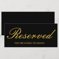 Elegant Black Gold Wedding Reserved Sign Card