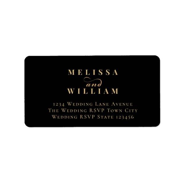 Elegant Black Gold Wedding Return Address Label (Front)