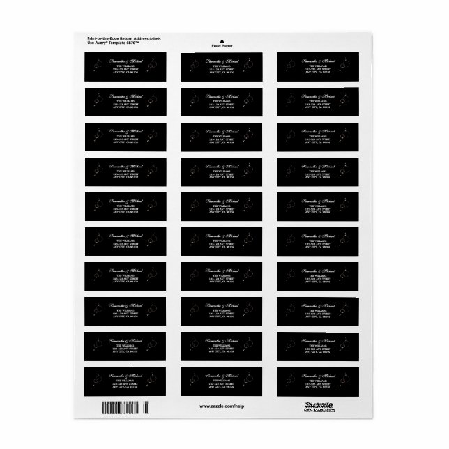Elegant Black & Gold Wedding Return Address Label (Full Sheet)