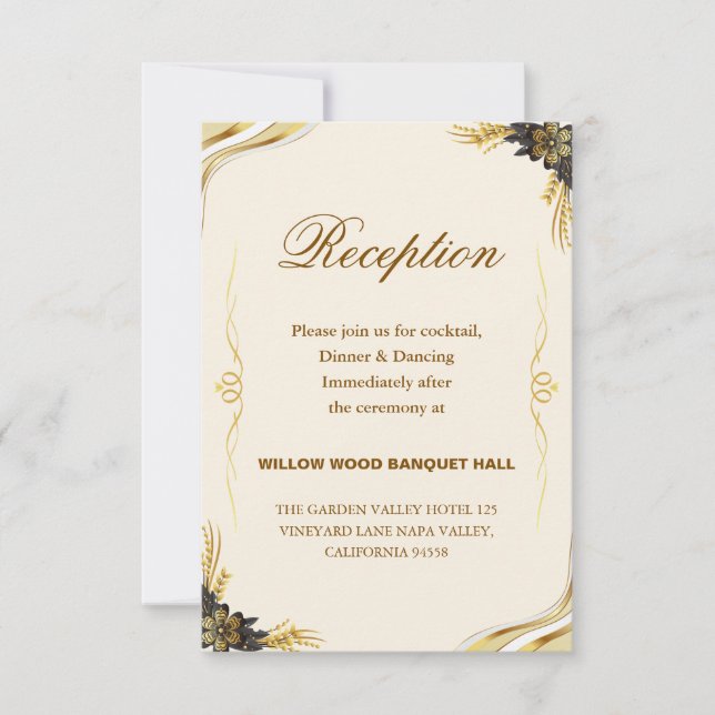 Elegant Black & Gold Wedding RSVP Card (Front)