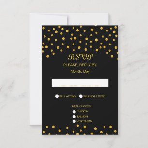 Elegant Black Gold Wedding RSVP Card