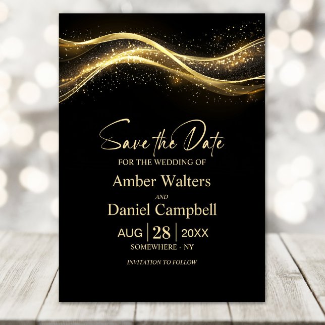 Elegant Black Gold Wedding Save the Date Invitation (Creator Uploaded)